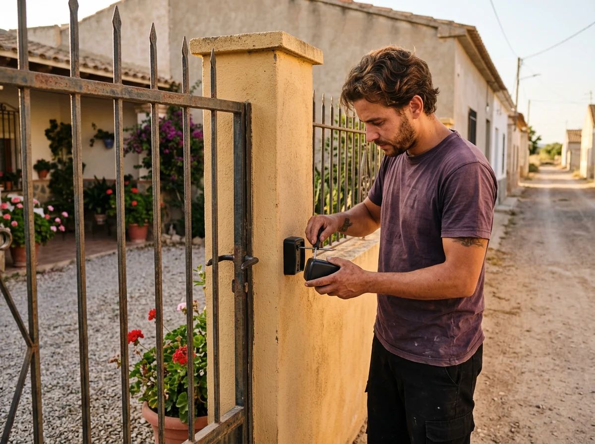 Automatismos de puertas en Daya Nueva: técnico instalando un selector de llave