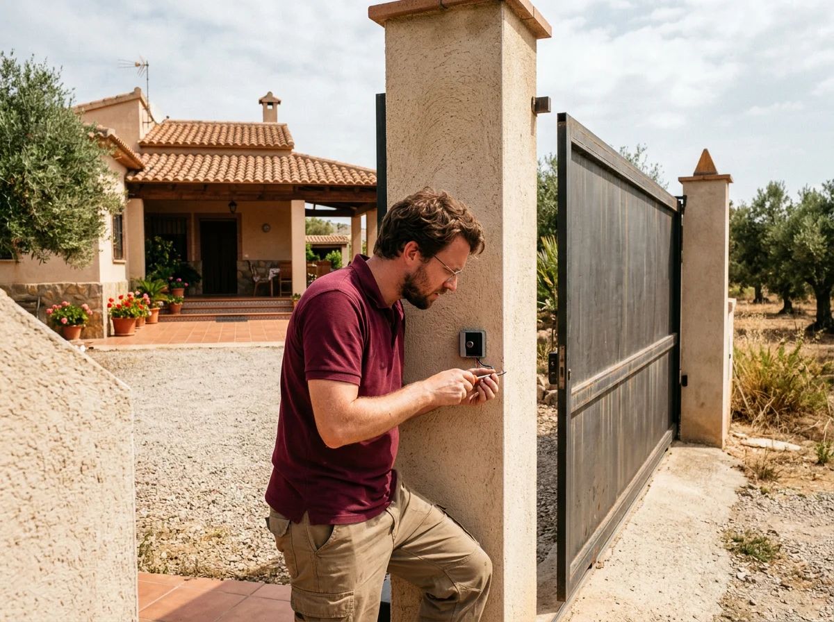 Automatismos de puertas en San Fulgencio: técnico instalando un selector de llave