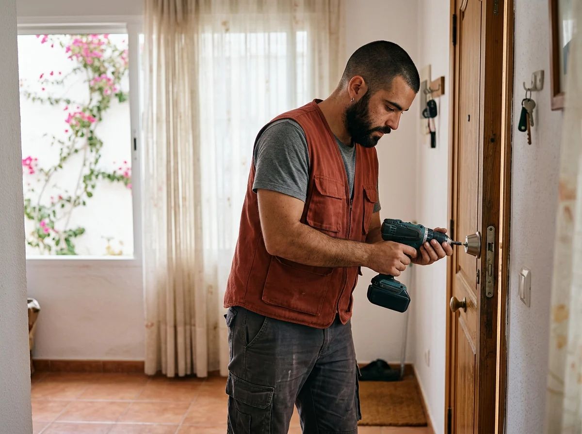 Cerrajeros en Dénia: técnico instalando un cerrojo de seguridad