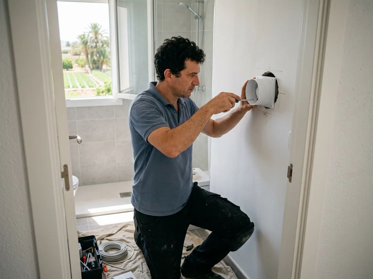 Electricistas en Cox: técnico conectando el extractor del baño