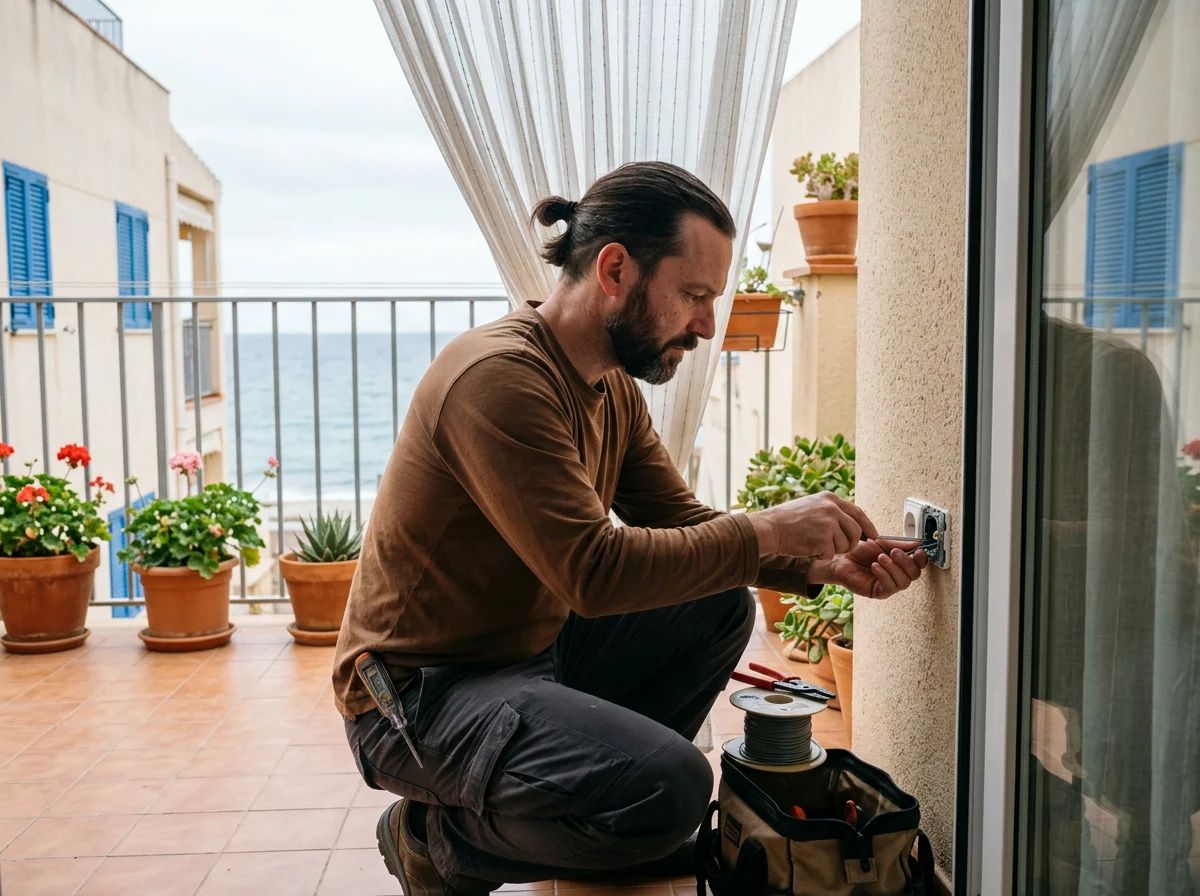 Electricistas en Calp: técnico instalando un enchufe exterior