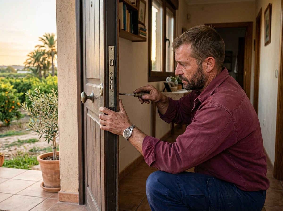 Cerrajeros en Algorfa: técnico reparando una cerradura multipunto