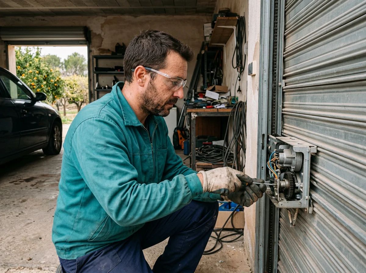 Puertas de garaje en Callosa d'en Sarrià: técnico revisando el motor de una puerta enrollable