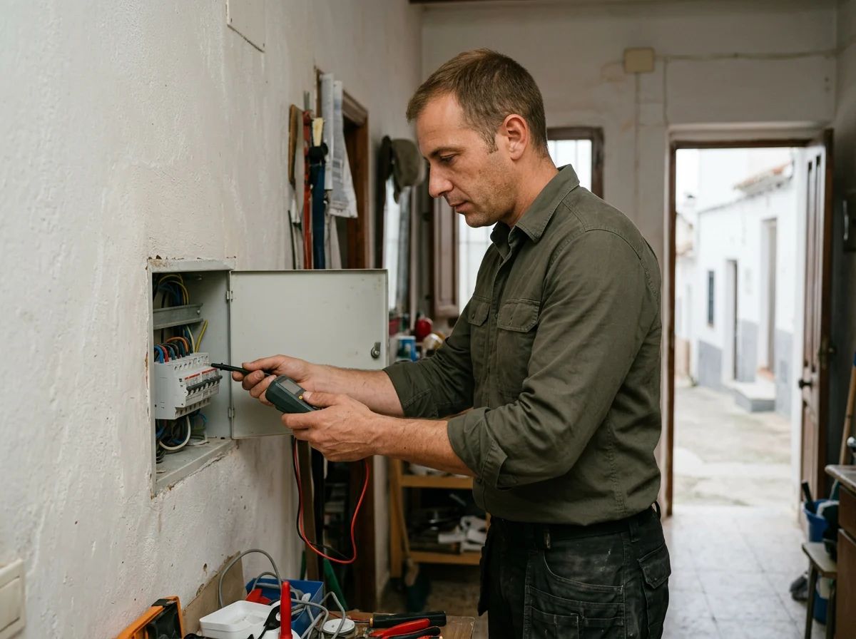 Electricistas en Castalla: técnico revisando el cuadro eléctrico