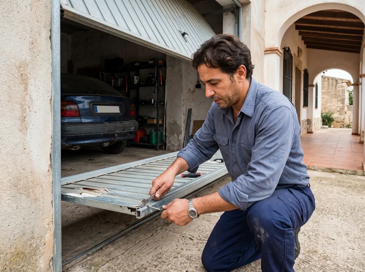 Puertas de garaje en El Ràfol d'Almúnia: técnico cambiando un panel de una puerta seccional
