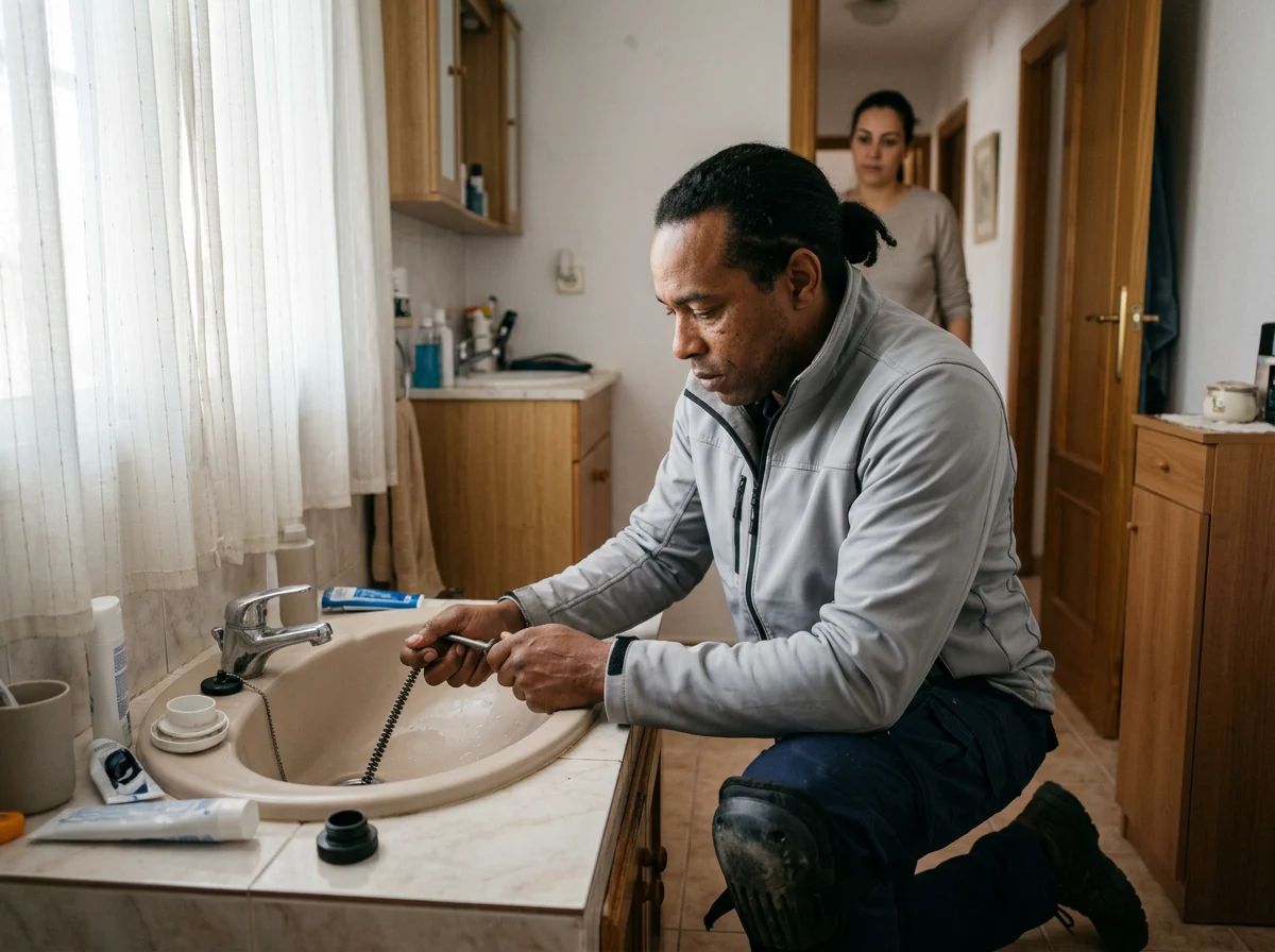 Desatascos en San Fulgencio: técnico desatascando un lavabo