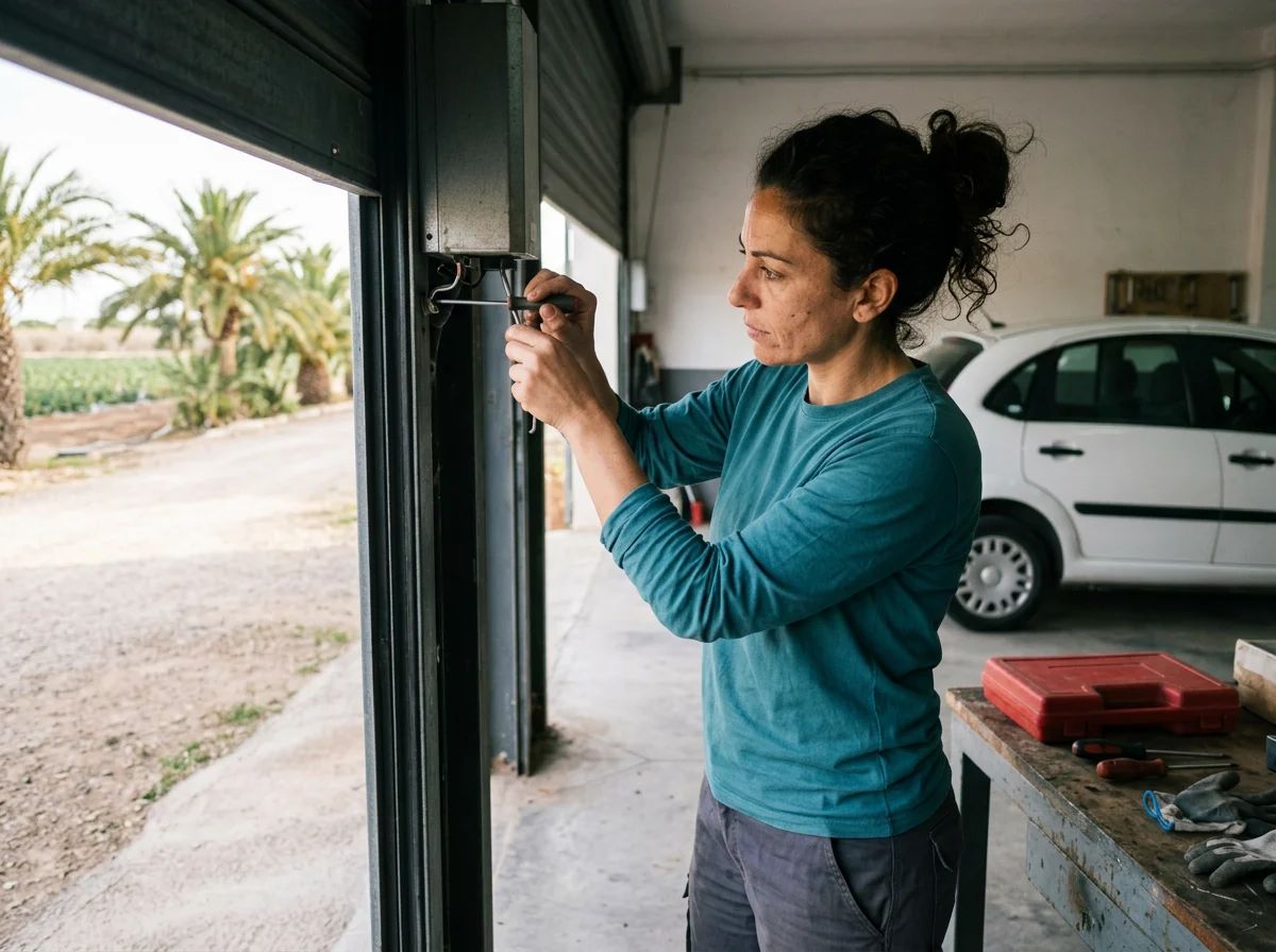 Puertas de garaje en San Fulgencio: técnico revisando el motor de una puerta enrollable