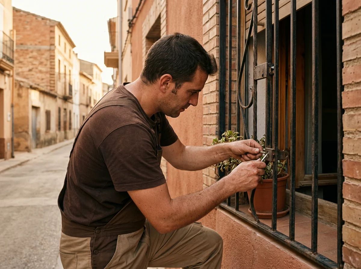 Cerrajeros en Beniarrés: técnico reparando la cerradura de una reja