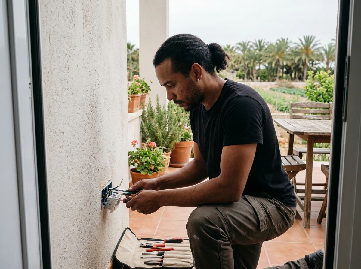 Electricistas en Rojales: técnico instalando un enchufe exterior
