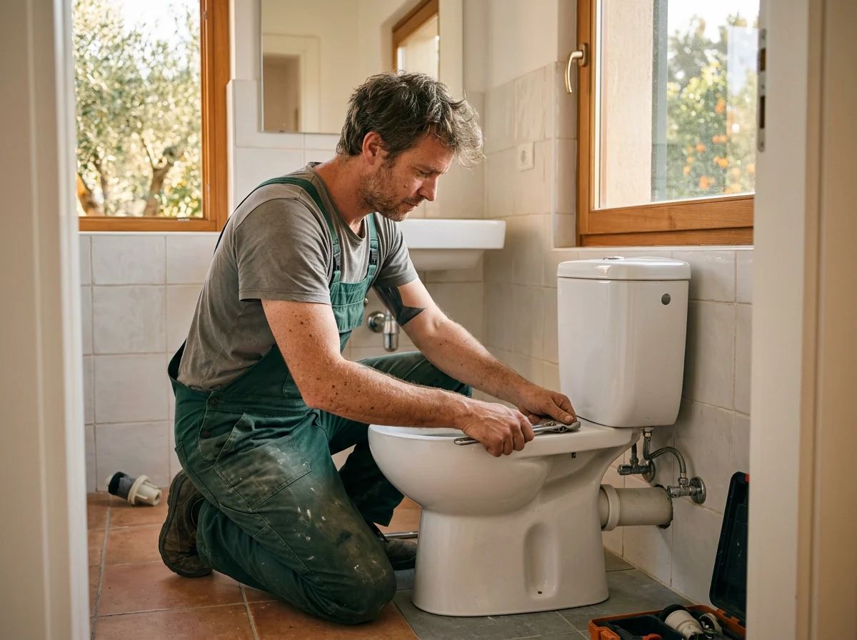 Fontaneros en Tàrbena: técnico instalando un inodoro
