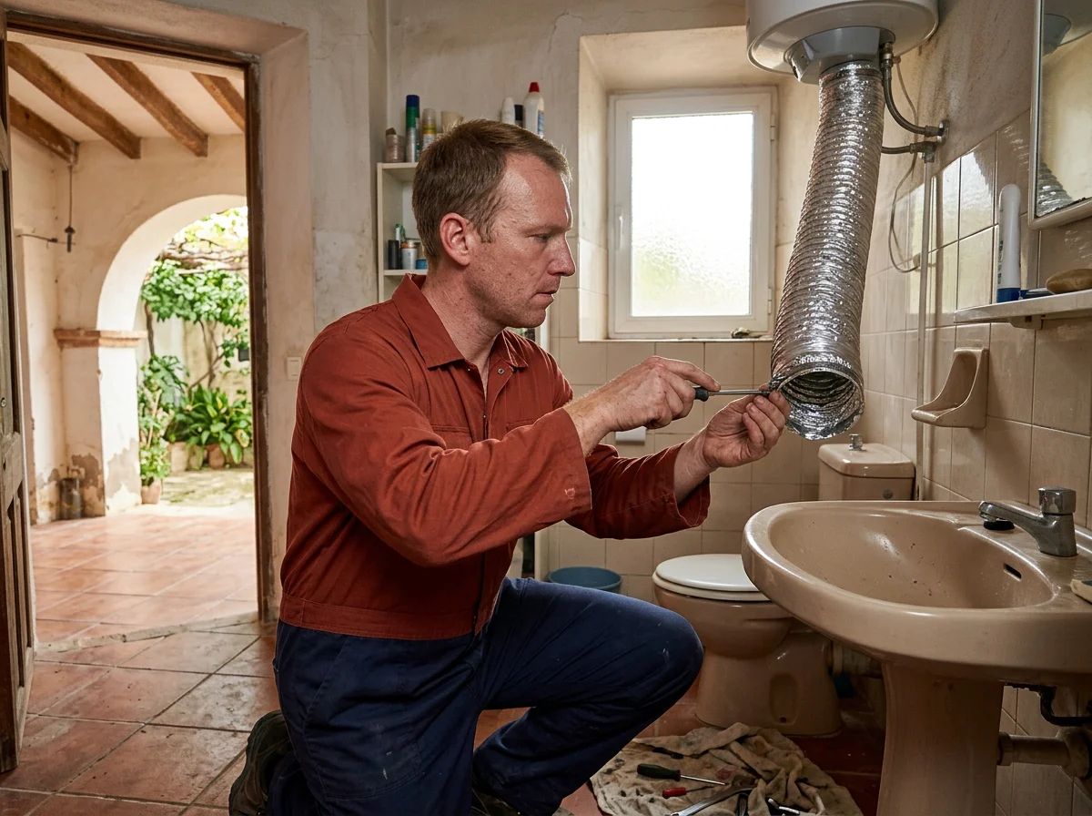 Electricistas en Sanet y Negrals: técnico conectando el extractor del baño