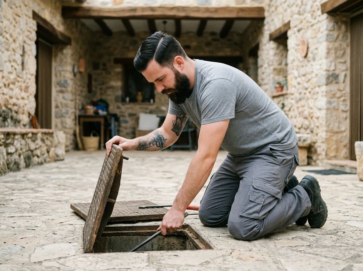 Desatascos en Alfafara: técnico abriendo una arqueta