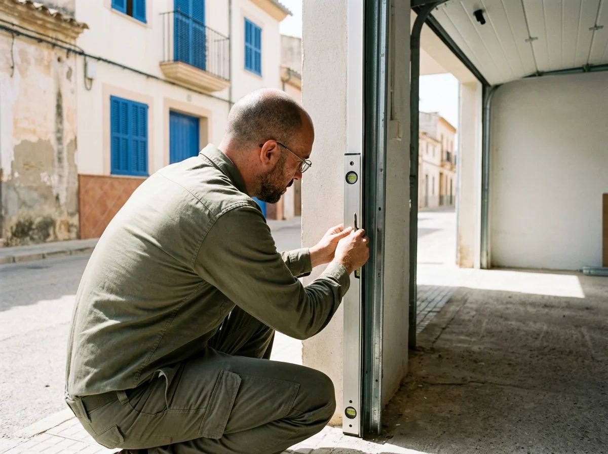 Puertas de garaje en Benitachell: técnico alineando los carriles de una seccional