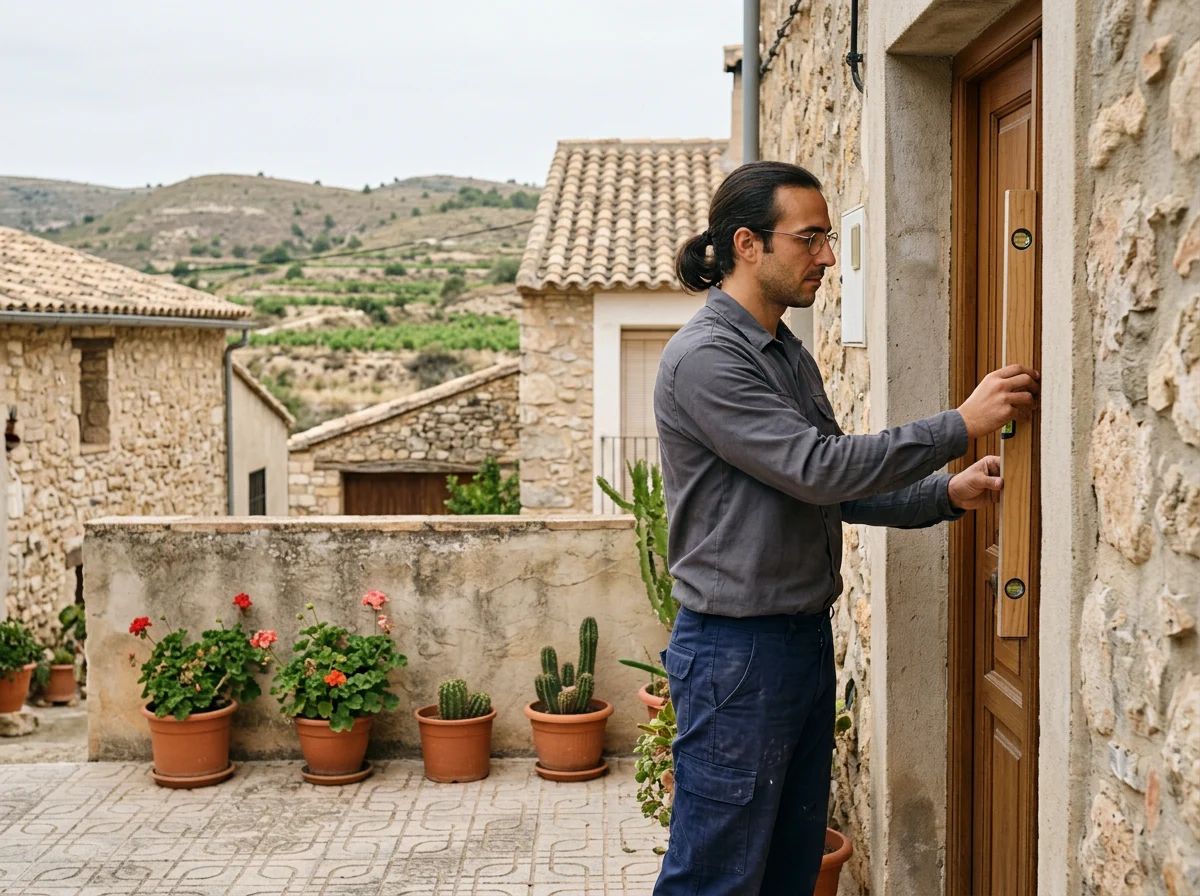 Cerrajeros en Petrer: técnico comprobando la alineación de una puerta
