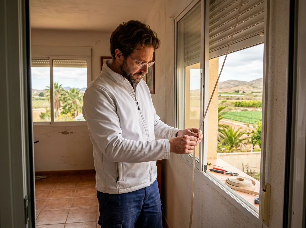 Reparación de persianas en Daya Nueva: técnico cambiando la cinta de una persiana