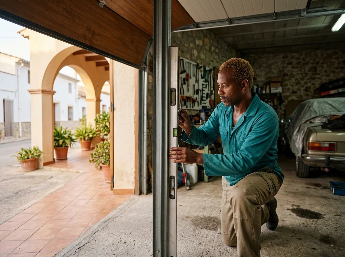 Puertas de garaje en Sanet y Negrals: técnico alineando los carriles de una seccional