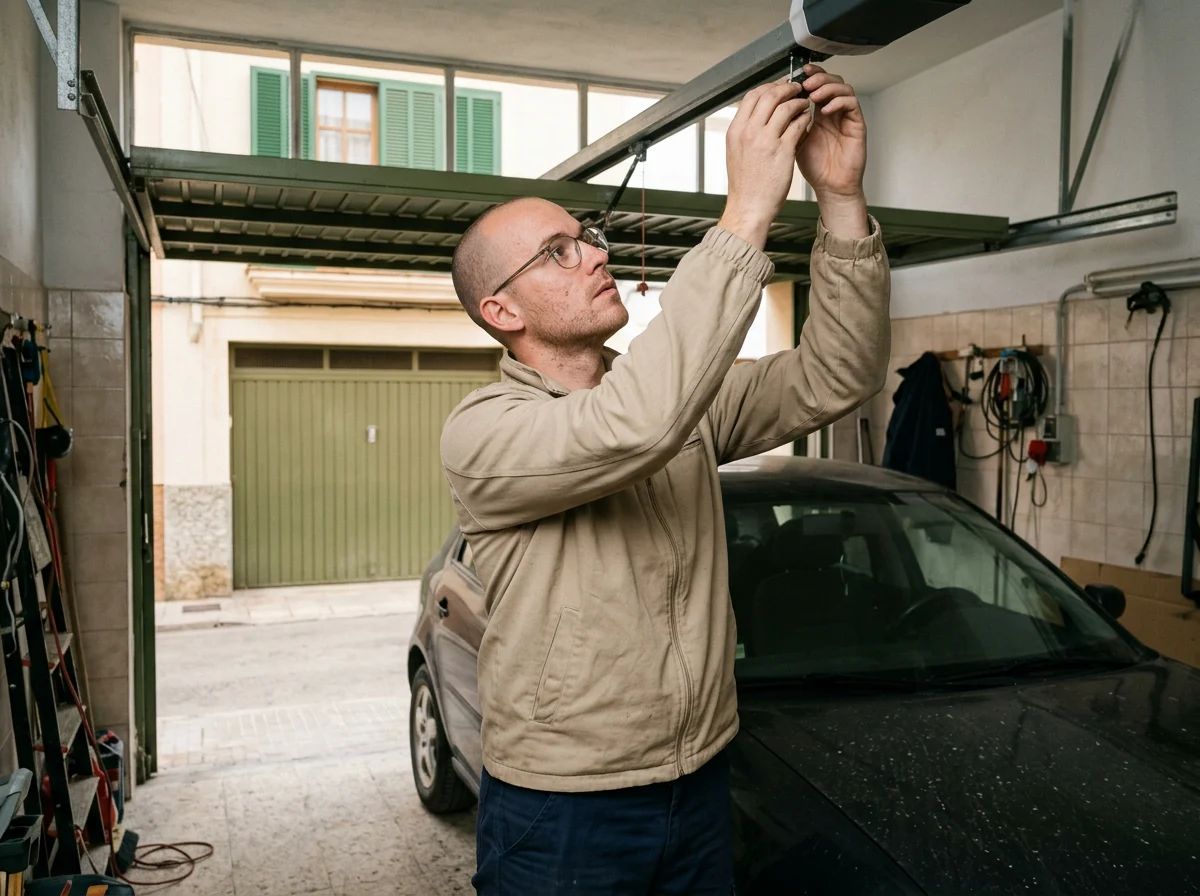 Puertas de garaje en Benigembla: técnico instalando un motor de techo