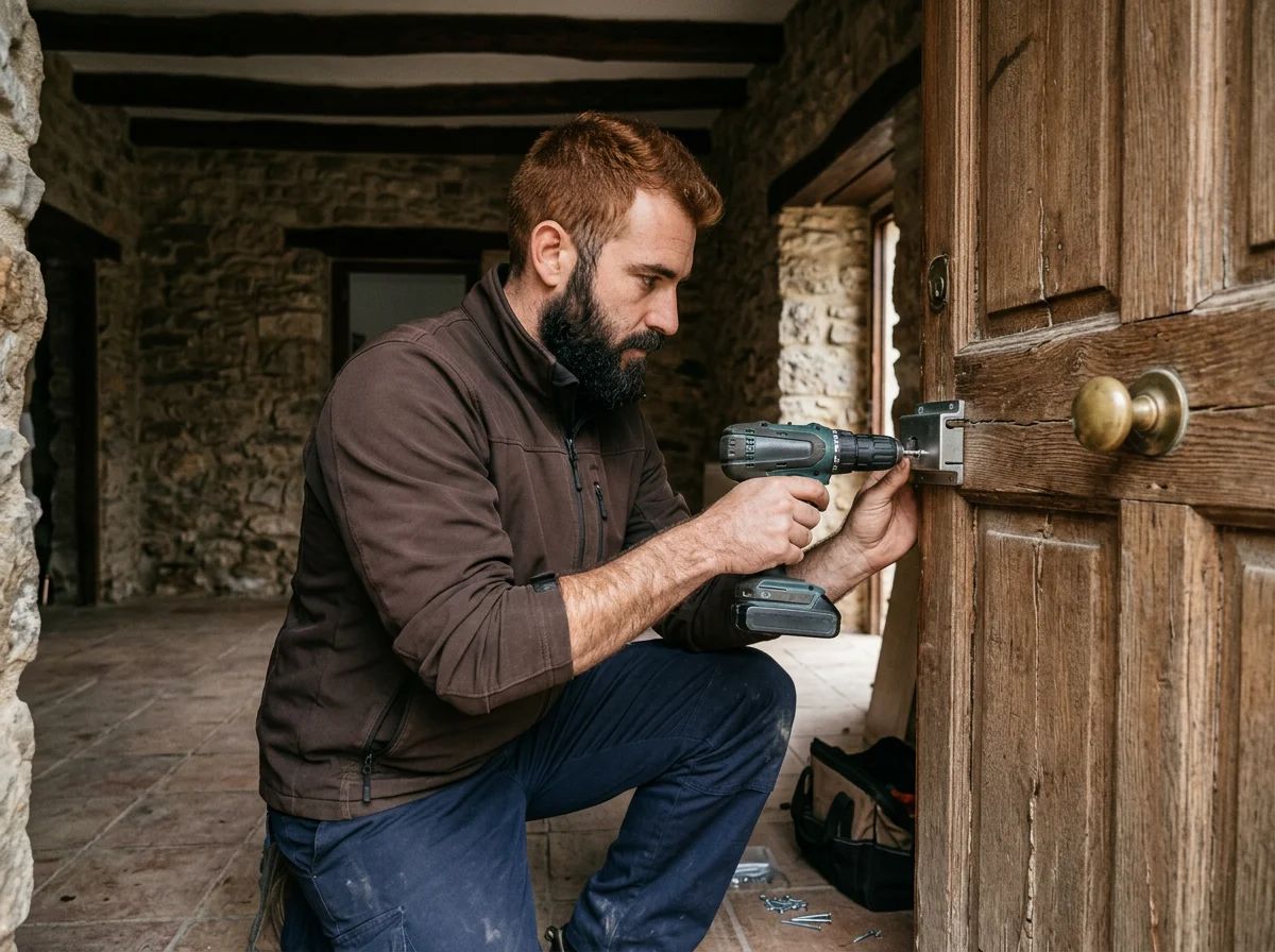 Cerrajeros en Castalla: técnico instalando un cerrojo de seguridad