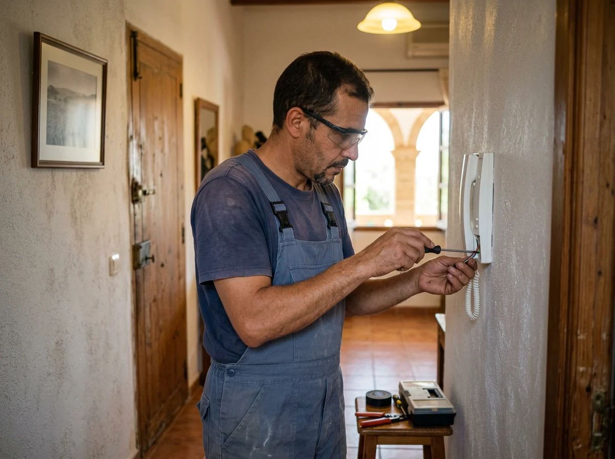 Electricistas en Orba: técnico instalando un videoportero