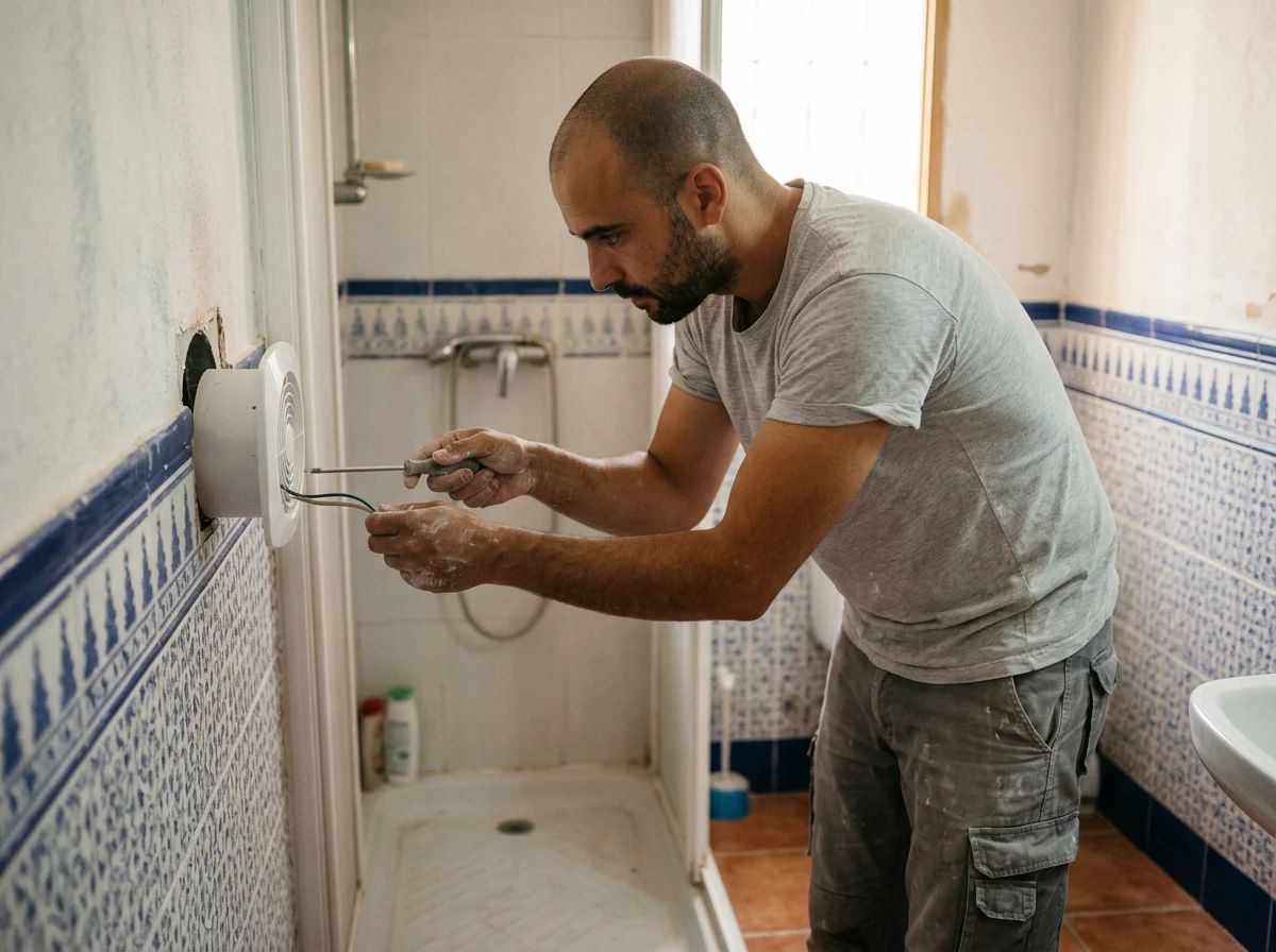 Electricistas en Murla: técnico conectando el extractor del baño
