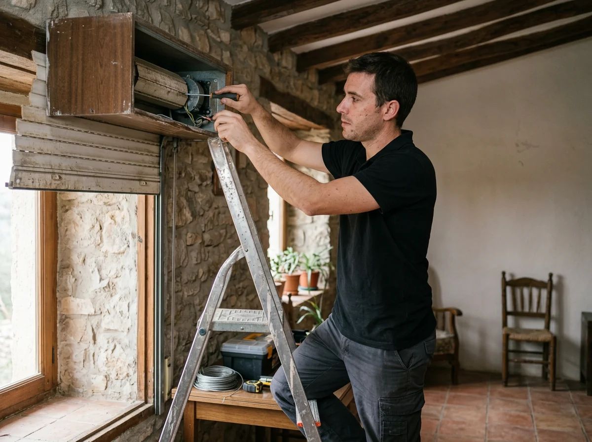 Reparación de persianas en Banyeres de Mariola: técnico motorizando una persiana