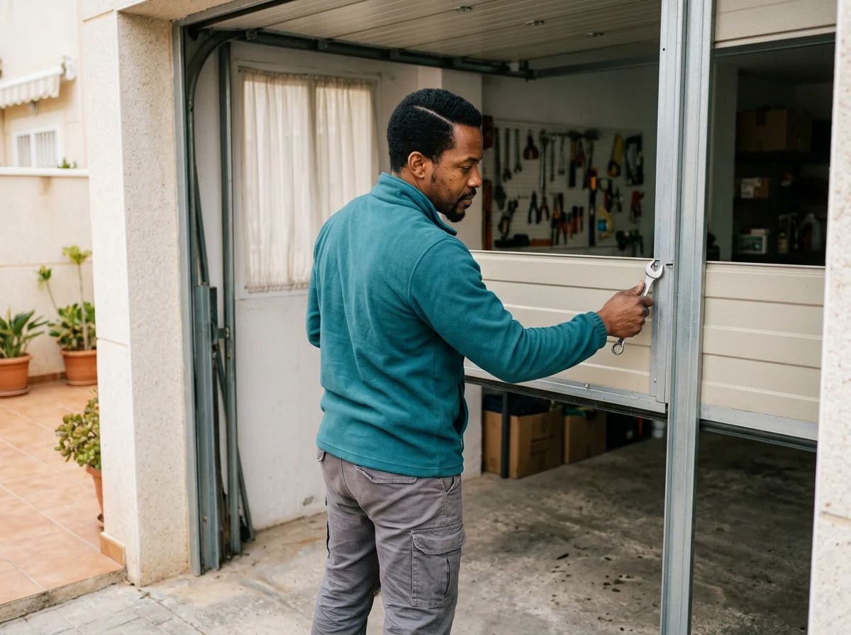 Puertas de garaje en Mutxamel: técnico cambiando un panel de una puerta seccional
